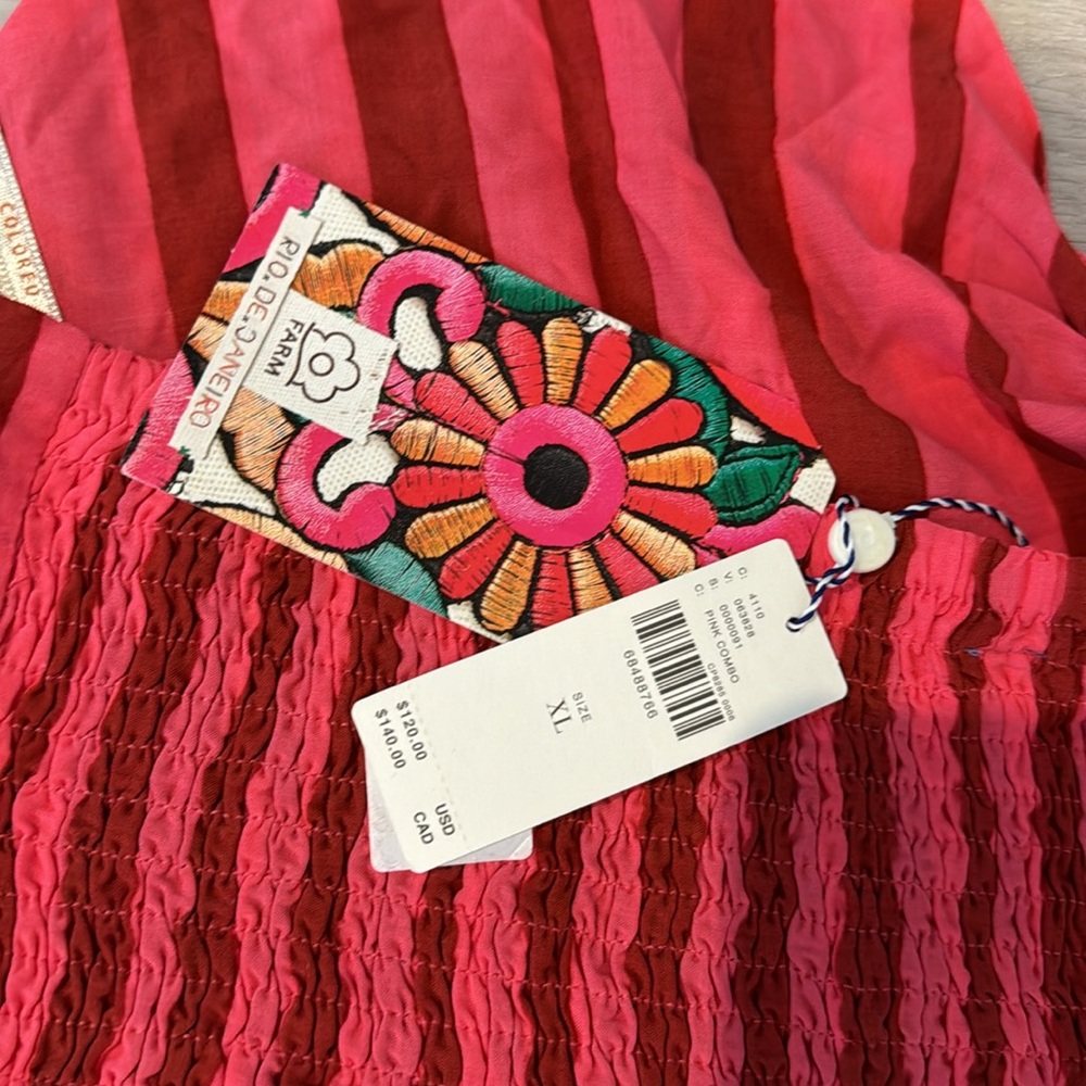 FARM Rio for Anthropologie NWT Pink Combo Cropped Top with smocked back. - Picture 10 of 11